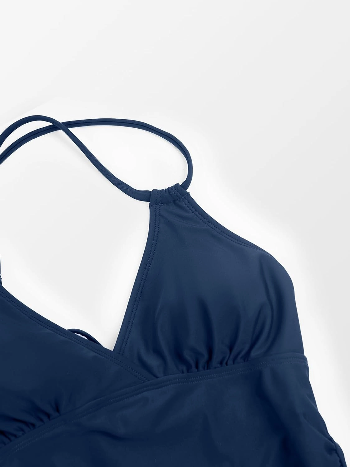 CUPSHE Women's Tankini Sets Two Piece Swimsuit V Neck Crisscross Adjustable Double Straps Ruched Mid Rise
