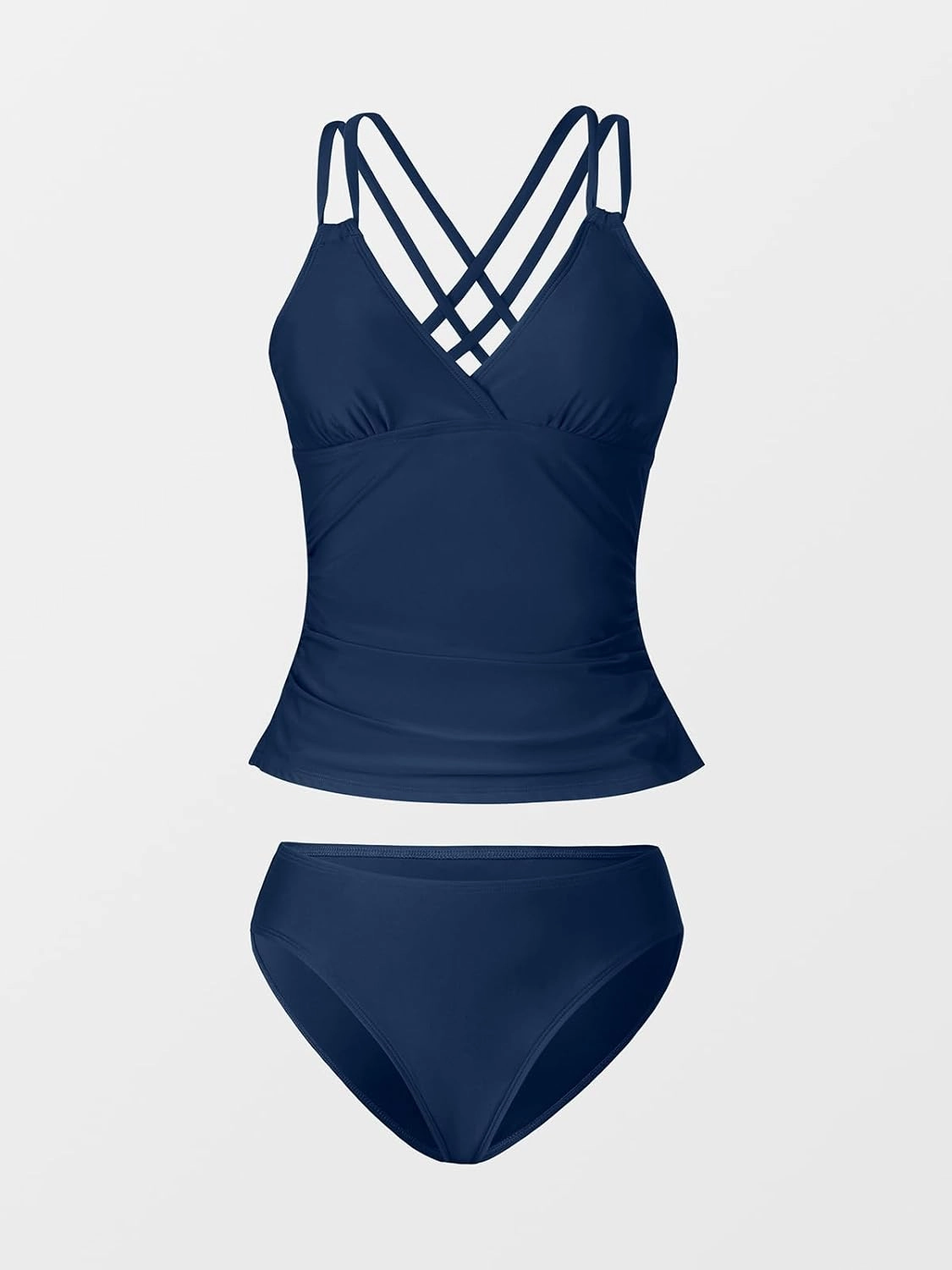 CUPSHE Women's Tankini Sets Two Piece Swimsuit V Neck Crisscross Adjustable Double Straps Ruched Mid Rise