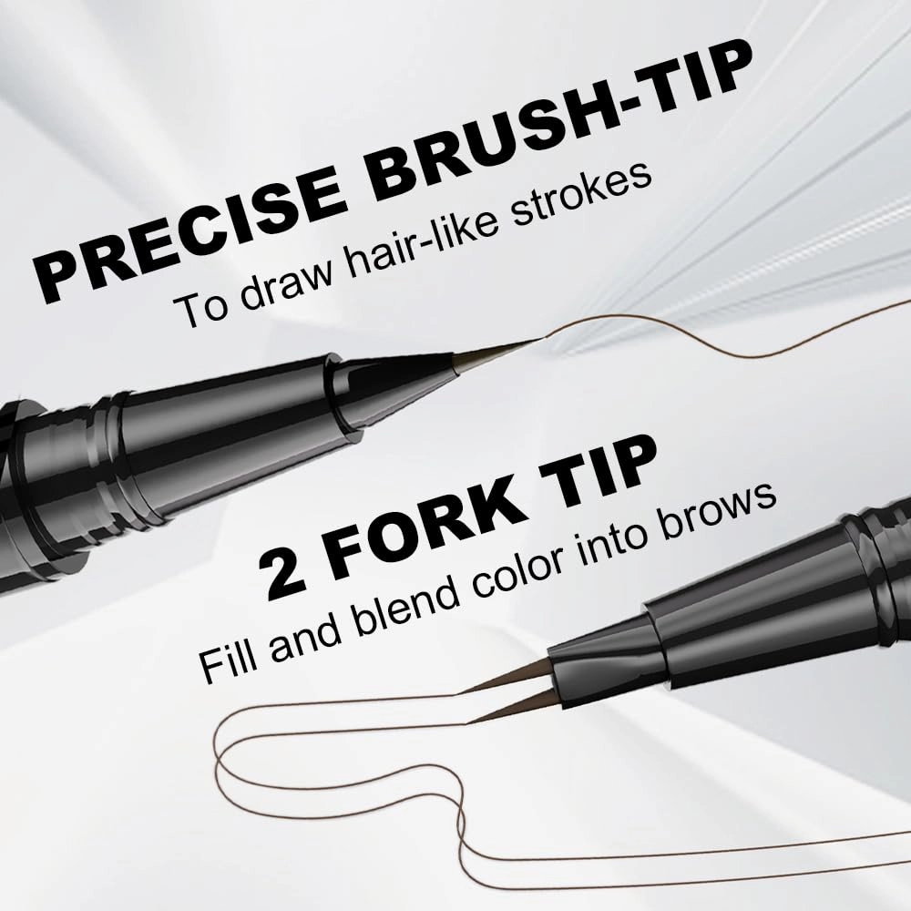Curved Eyebrow Pen, 2025 New 2 in 1 Dual Ended Microblading Eyebrow Pencil with Micro-Fork-Tip and Precise Brush-Tip, Long-Lasting Fine Stroke Brow Pencil for Makeup Last All Day (Brown)
