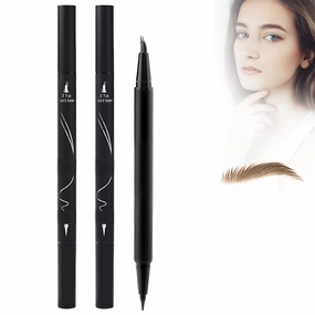 Curved Eyebrow Pen, 2025 New 2 in 1 Microblading Eyebrow Pen with Curved Tip and Precise Brush-Tip,2 pcs Multifunction Waterproof Double Head Eye Brow Brush Tattoo Pencil (Light Brown, One Size)
