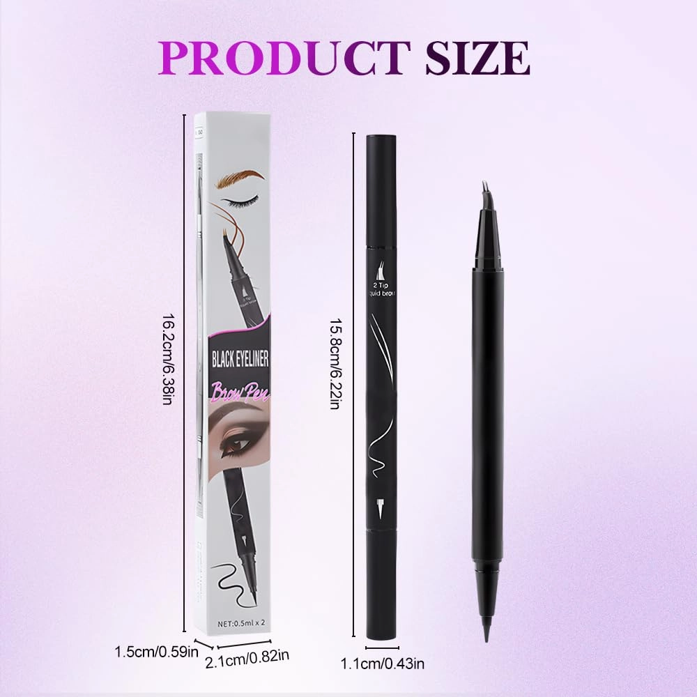 Curved Eyebrow Pen, 2025 New 2 in 1 Microblading Eyebrow Pen with Curved Tip and Precise Brush-Tip,2 pcs Multifunction Waterproof Double Head Eye Brow Brush Tattoo Pencil (Light Brown, One Size)