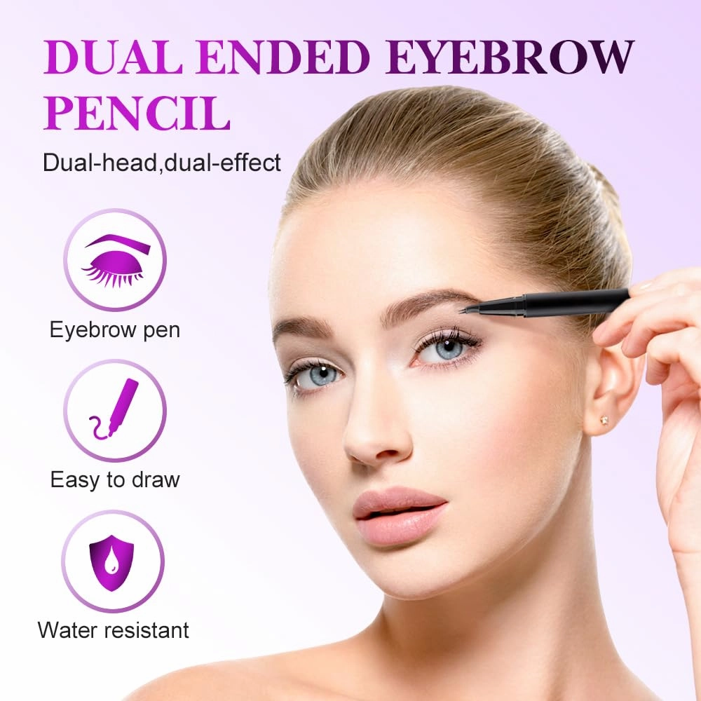 Curved Eyebrow Pen, 2025 New 2 in 1 Microblading Eyebrow Pen with Curved Tip and Precise Brush-Tip,2 pcs Multifunction Waterproof Double Head Eye Brow Brush Tattoo Pencil (Light Brown, One Size)