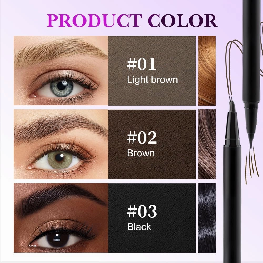 Curved Eyebrow Pen, 2025 New 2 in 1 Microblading Eyebrow Pen with Curved Tip and Precise Brush-Tip,2 pcs Multifunction Waterproof Double Head Eye Brow Brush Tattoo Pencil (Light Brown, One Size)