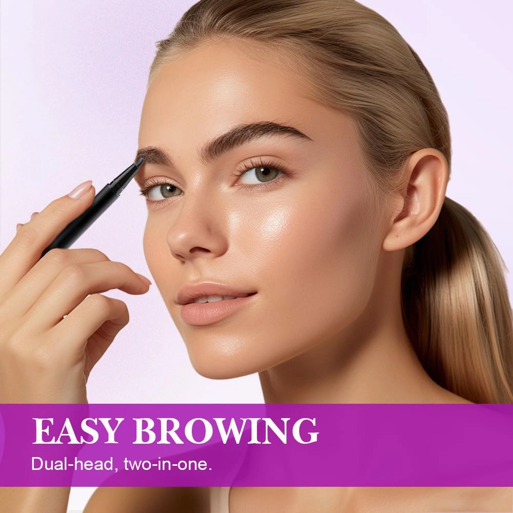 Curved Eyebrow Pen, 2025 New 2 in 1 Microblading Eyebrow Pen with Curved Tip and Precise Brush-Tip,2 pcs Multifunction Waterproof Double Head Eye Brow Brush Tattoo Pencil (Light Brown, One Size)