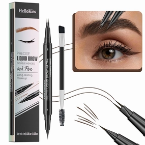 Curved Eyebrow Pen - Microblading Eyebrow Pencil, Waterproof Brow Pencil 2-in-1 Dual-EndedEyebrow Pen with Micro-Fork-Tip Applicator andPrecise Brush-Tip Create Natural-Looking Makeup (Dark Brown)