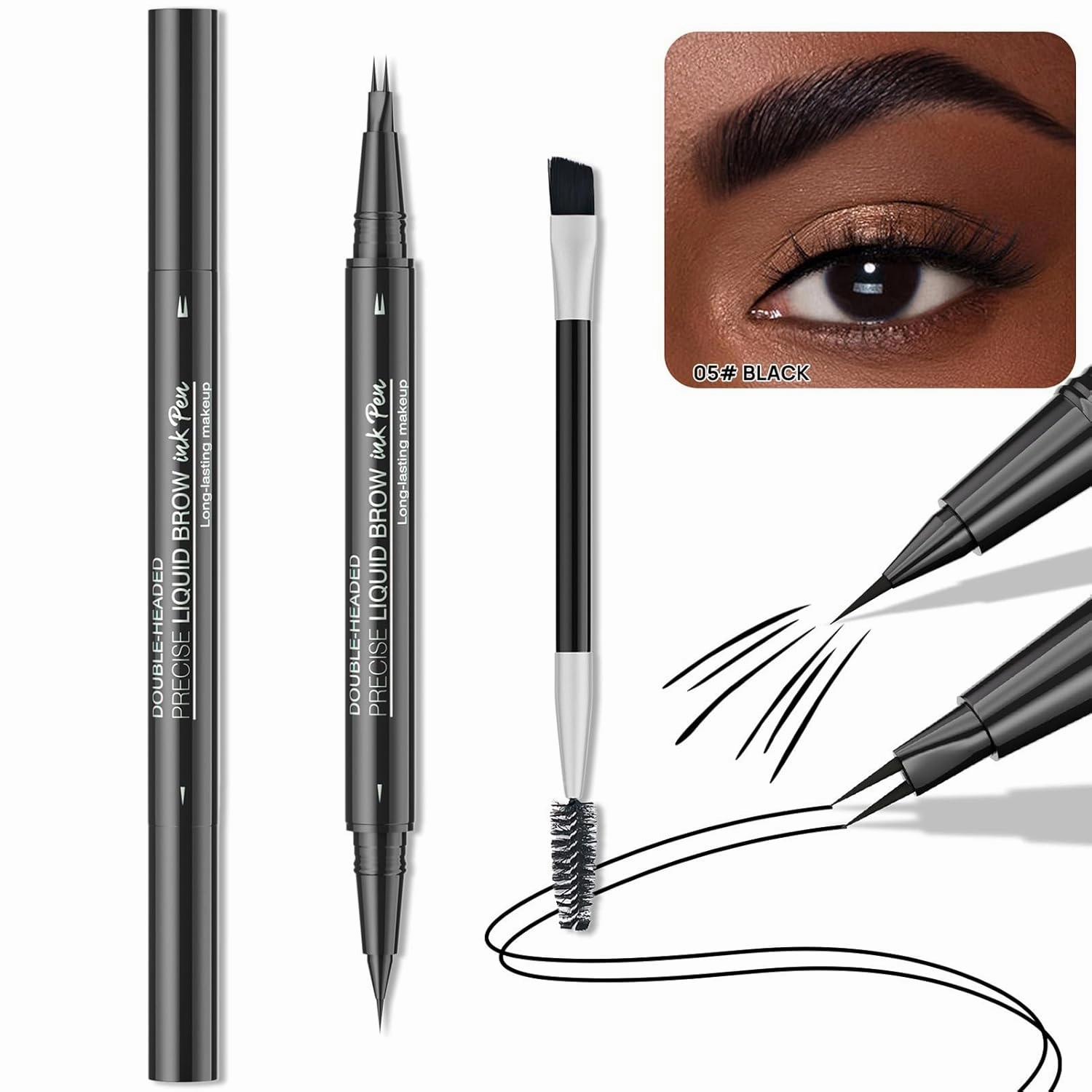 Curved Eyebrow Pen, Eyebrow Pencil 2 in1 Microblading Eyebrow Pen with Micro-Fork-Tip & Precise Brush, Create Natural Hair-Like Brows, Smudge-proof Long-Lasting Eye Brow Pencils