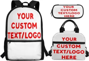 Custom Backpack Personalized 3 Piece Set Backpack with Your Name Text School Bag Customized Bookbag with Lunch Box And Pencil Case Set for Boys Girls