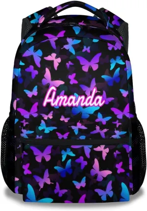 Custom Butterfly Backpack for Kids Girls, 16" Cute Cartoon Backpack for School, Personalized Large Capacity Bookbag for Students, Backpack Gifts for Butterfly Lovers