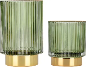 DASITON Makeup Brush holder Organizer,Crystal Cosmetic Glass Storage Holder, Vintage Make Up Brush Cup Pen Pencil Holder striped vase(Green S L
