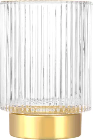 DASITON Makeup Brush holder Organizer,Crystal Cosmetic Makeup Brush Glass Brushes Storage Holder, Vintage Make Up Brush Cup Pen Pencil Holder striped vase(Clear L)
