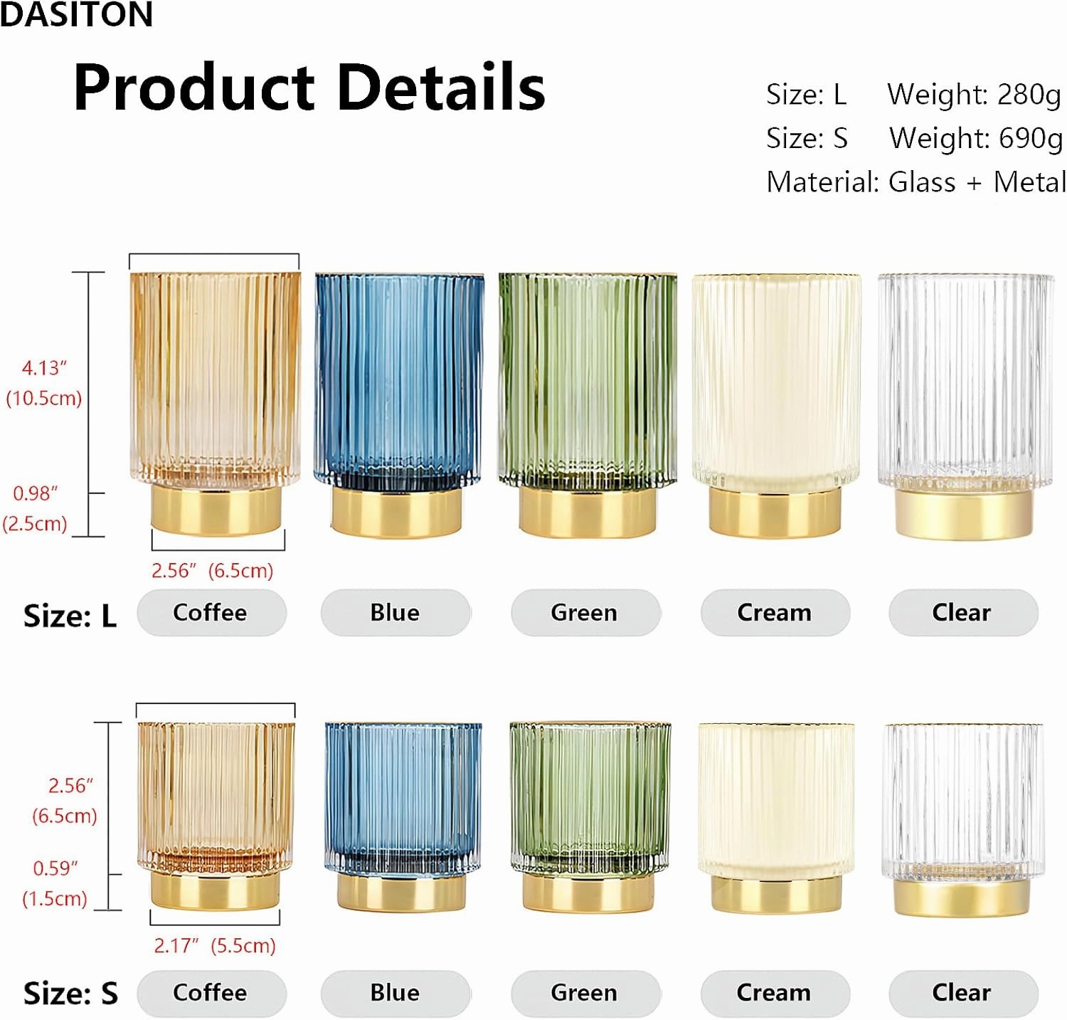 DASITON Makeup Brush holder Organizer,Crystal Cosmetic Makeup Brush Glass Brushes Storage Holder, Vintage Make Up Brush Cup Pen Pencil Holder striped vase(Blue S)