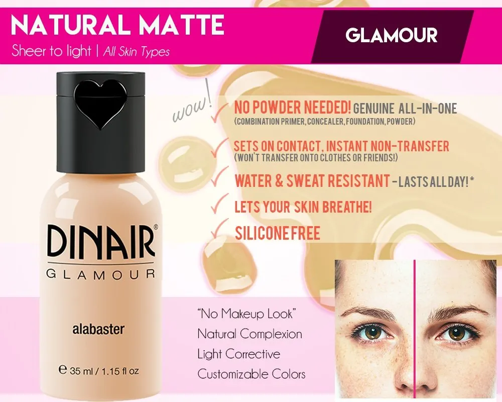 Dinair Airbrush Makeup Foundation | Golden Tan | GLAMOUR: Natural, Light coverage, Matte 1/2 oz.
