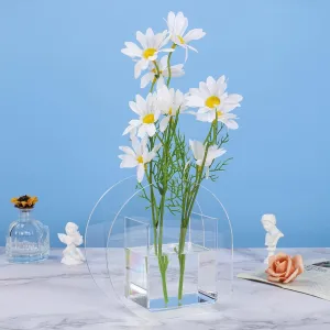 Diseavy Elegant Clear Acrylic Flower Vase Modern 6.3 Inch Mini Flowers Vase Unique Vase Decor for Hotel Wedding Home Office,DS501