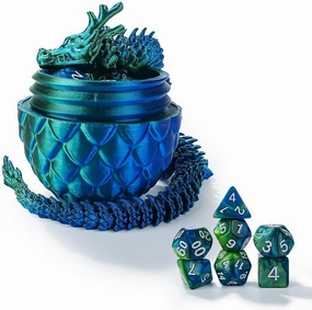 DND Dice Set 7 Pcs and 3D Printed Dragon Egg,DND Polyhedral Dice Dungeons and Dragons Starter Games Role Playing Fidget Toys Set for RPG MTG Table Games,Blue Green