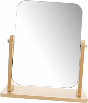 DOITOOL Vanity Mirror Wood Stand Makeup Mirror for Bathroom Square Tabletop Rotating 360° for Applying Makeup Shaving Hair Styling for Occasions