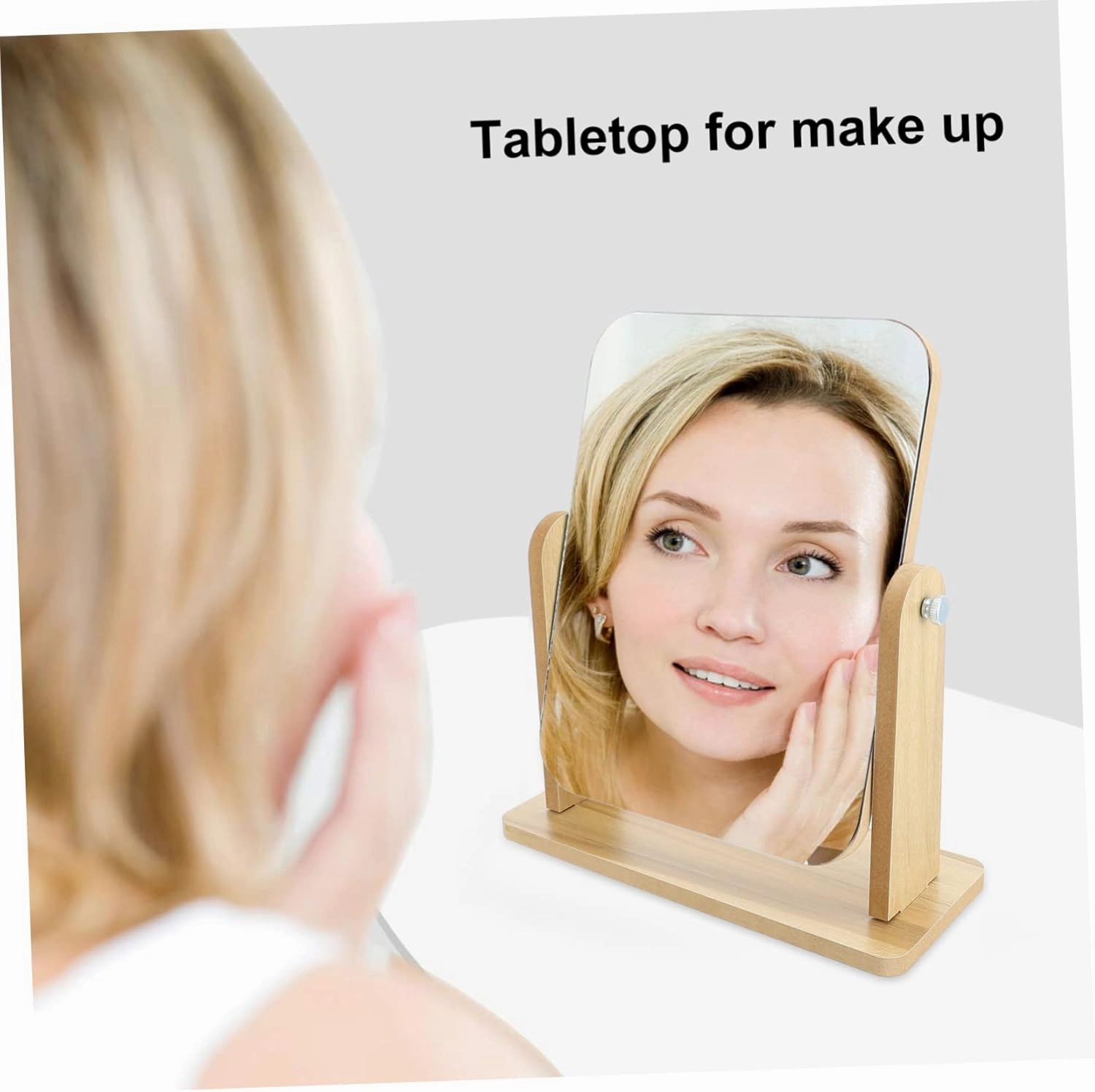 DOITOOL Vanity Mirror Wood Stand Makeup Mirror for Bathroom Square Tabletop Rotating 360° for Applying Makeup Shaving Hair Styling for Occasions