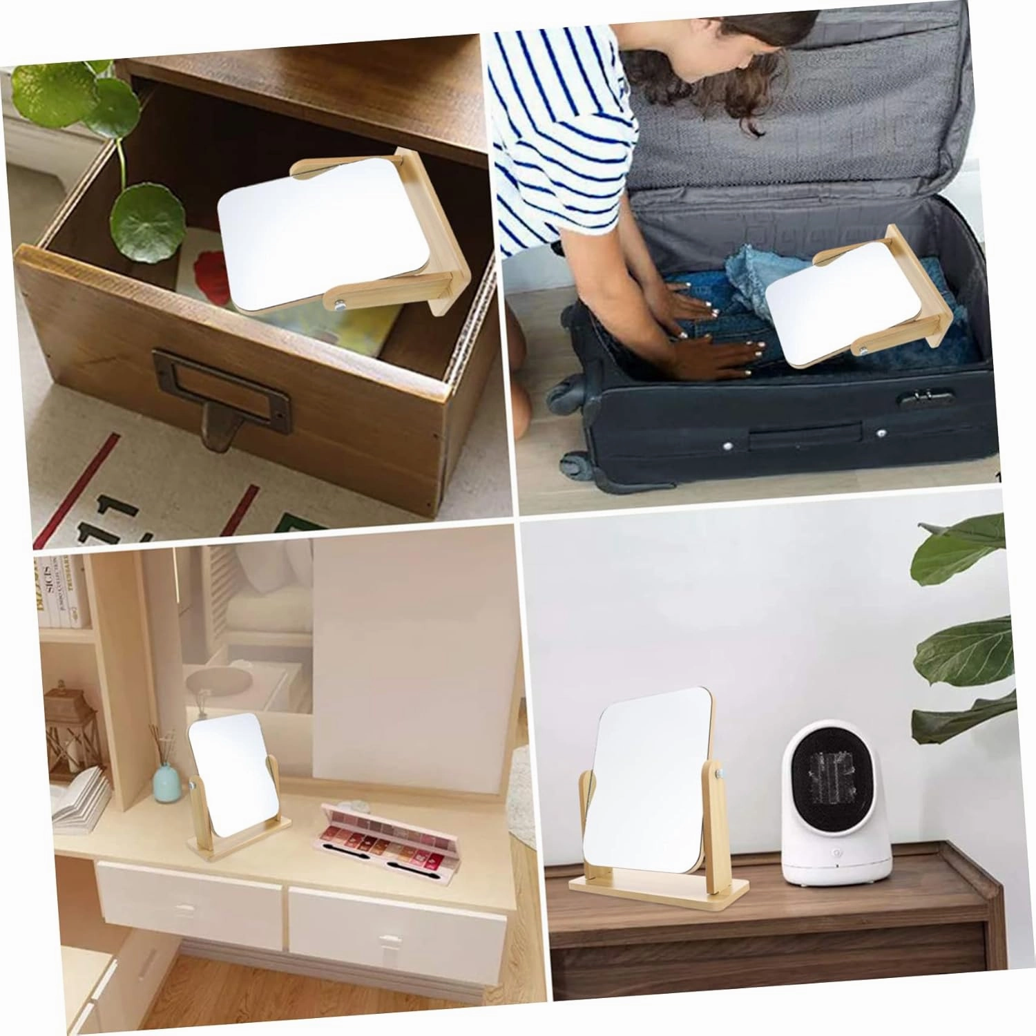 DOITOOL Vanity Mirror Wood Stand Makeup Mirror for Bathroom Square Tabletop Rotating 360° for Applying Makeup Shaving Hair Styling for Occasions