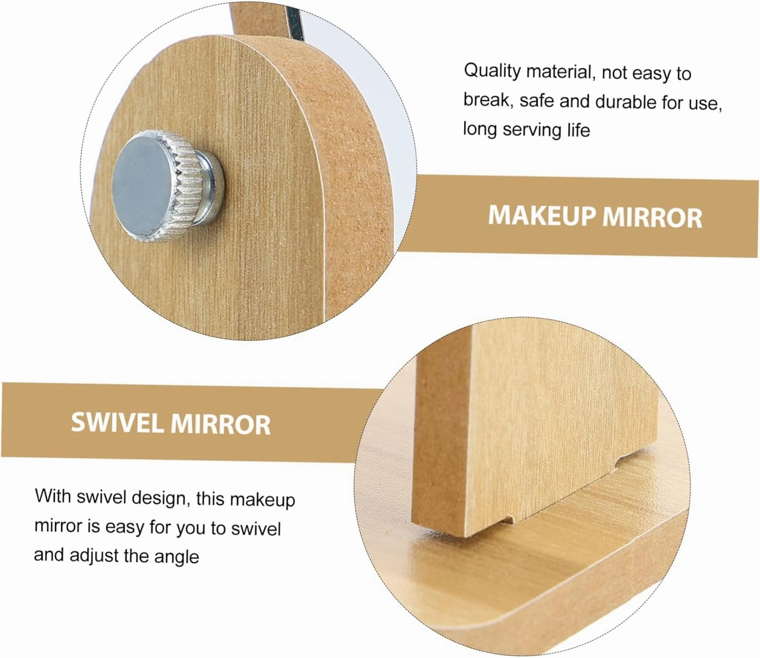 DOITOOL Vanity Mirror Wood Stand Makeup Mirror for Bathroom Square Tabletop Rotating 360° for Applying Makeup Shaving Hair Styling for Occasions