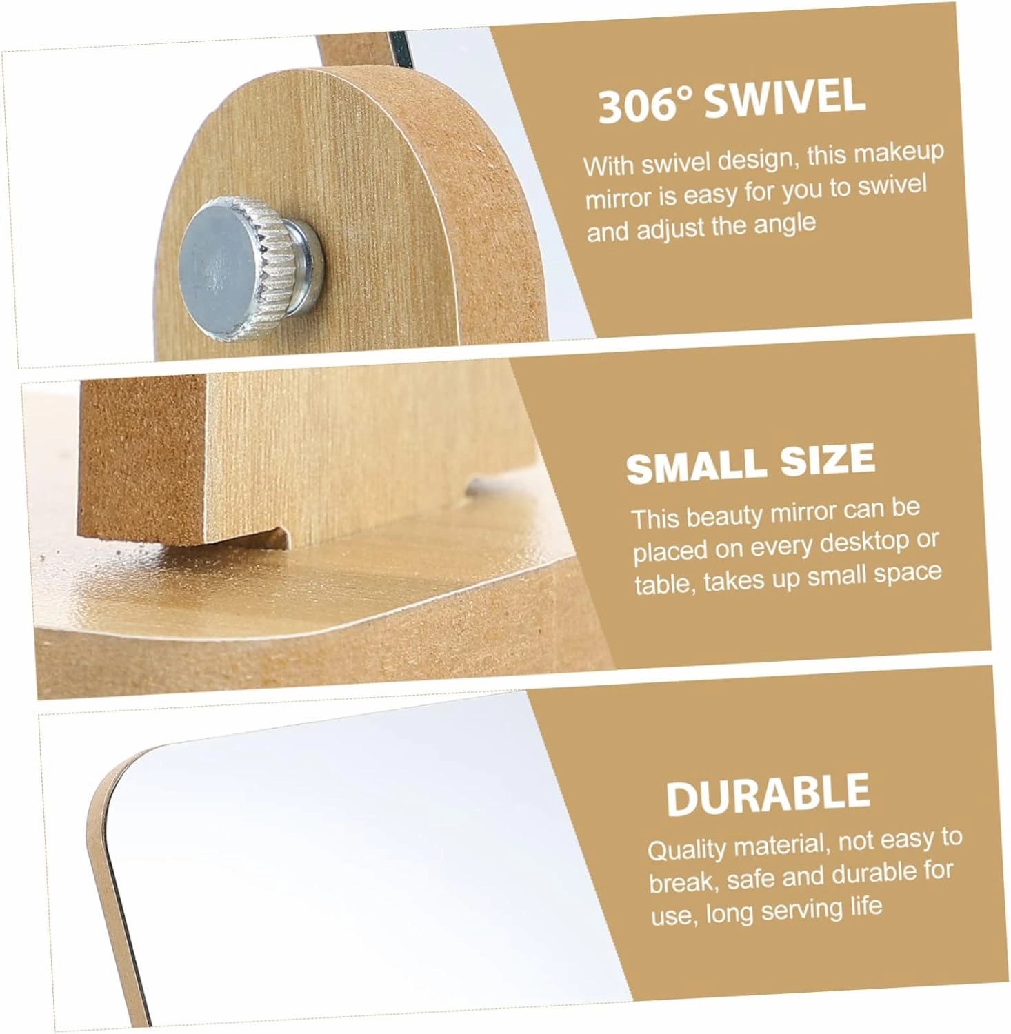 DOITOOL Vanity Mirror Wood Stand Makeup Mirror for Bathroom Square Tabletop Rotating 360° for Applying Makeup Shaving Hair Styling for Occasions