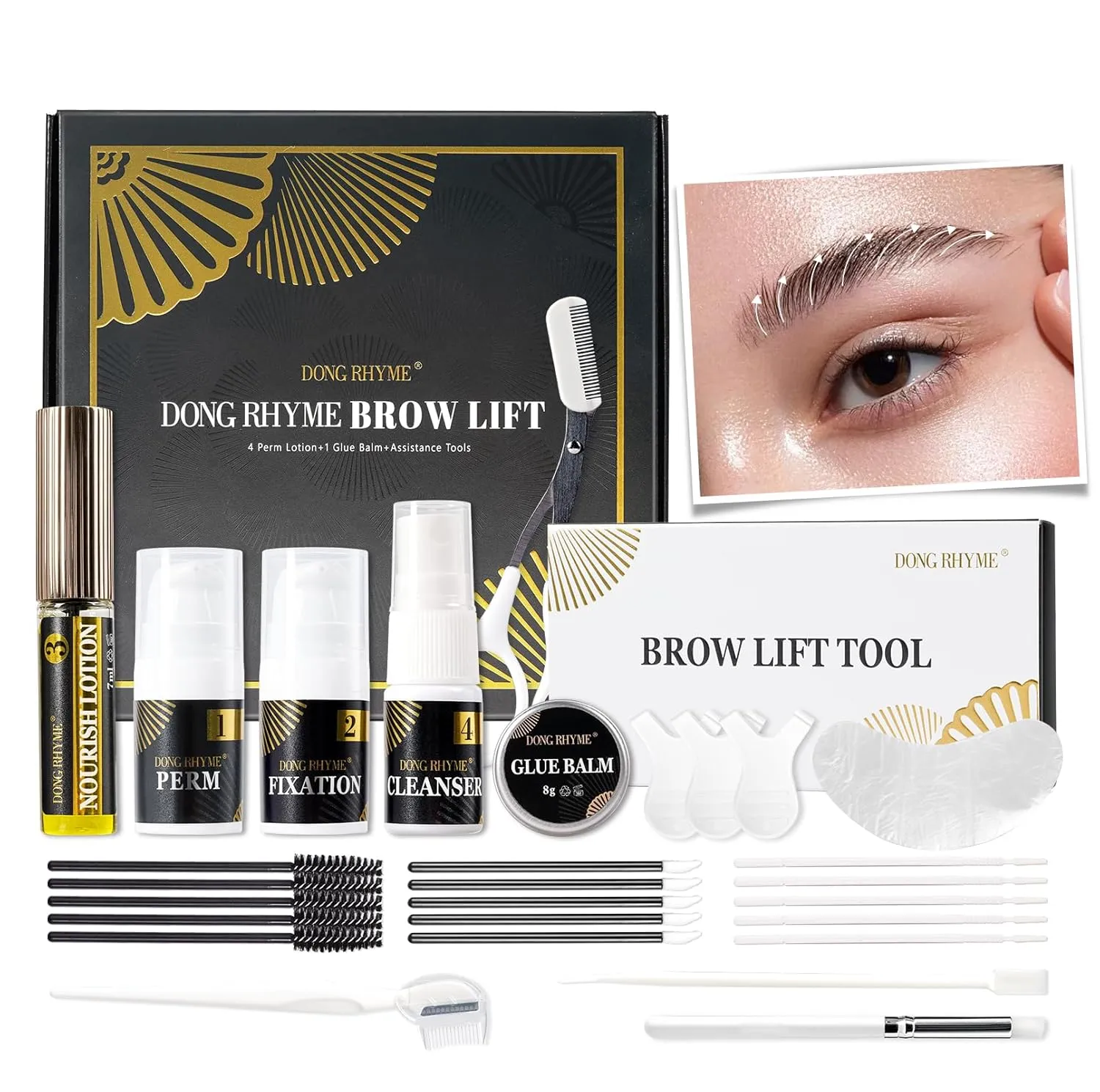 DONG RHYME Brow Lamination Kit, Professional Eyebrow Lamination Kit, Semi-Permanent Brow Lift Kit, Long Lasting 6-8 Weeks Bushy & Full Brows Easy to Use Eyebrow Lift Kit at Home DIY