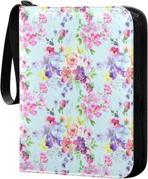 Doodle Colorful Flowers Card Holder, Card Holder Album with 400 Card Slots in 50 Pages for Display, Storage, Portability
