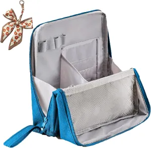 Doresty Makeup Bag, Portable Large Capacity Waterproof Standing Make up Bag, Multi-purpose Large Capacity Oxford Cloth Standing Toiletry Bags (Blue)