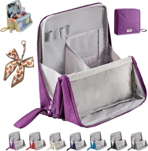Doresty Makeup Bag, Portable Large Capacity Waterproof Standing Make up Bag, Multi-purpose Large Capacity Oxford Cloth Standing Toiletry Bags (Purple)