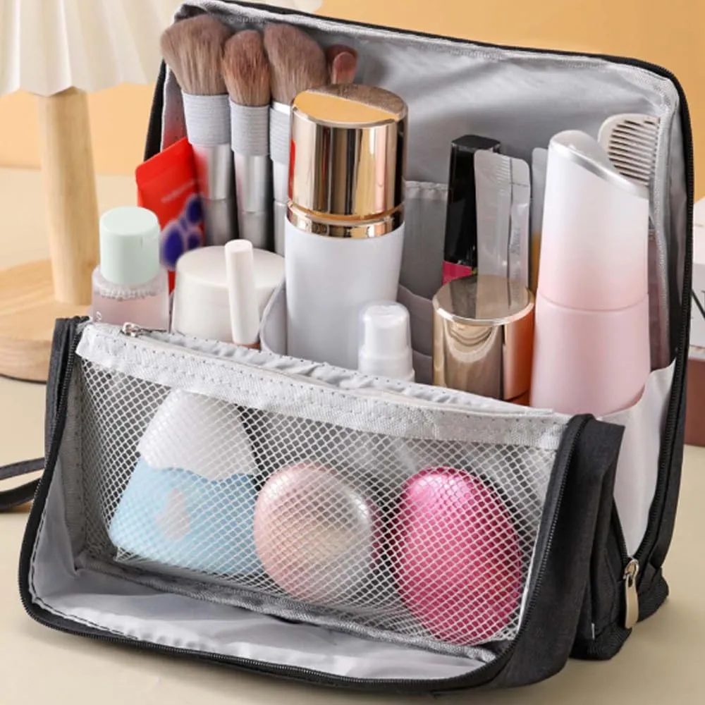 Doresty Makeup Bag, Portable Large Capacity Waterproof Standing Make up Bag, Multi-purpose Large Capacity Oxford Cloth Standing Toiletry Bags (Purple)