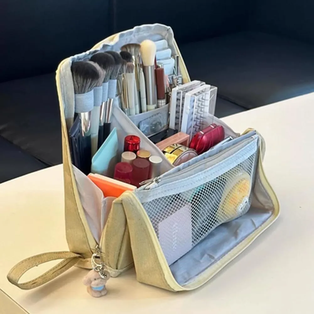 Doresty Makeup Bag, Portable Large Capacity Waterproof Standing Make up Bag, Multi-purpose Large Capacity Oxford Cloth Standing Toiletry Bags (Purple)