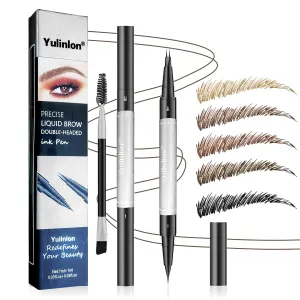Double-Ended Eyebrow Pen, 0.01mm Micro-fork Tip,Waterproof Liquid Brow Ink, Micro-Fork and Fine Tips, 5 Shades (4#Black Brown)