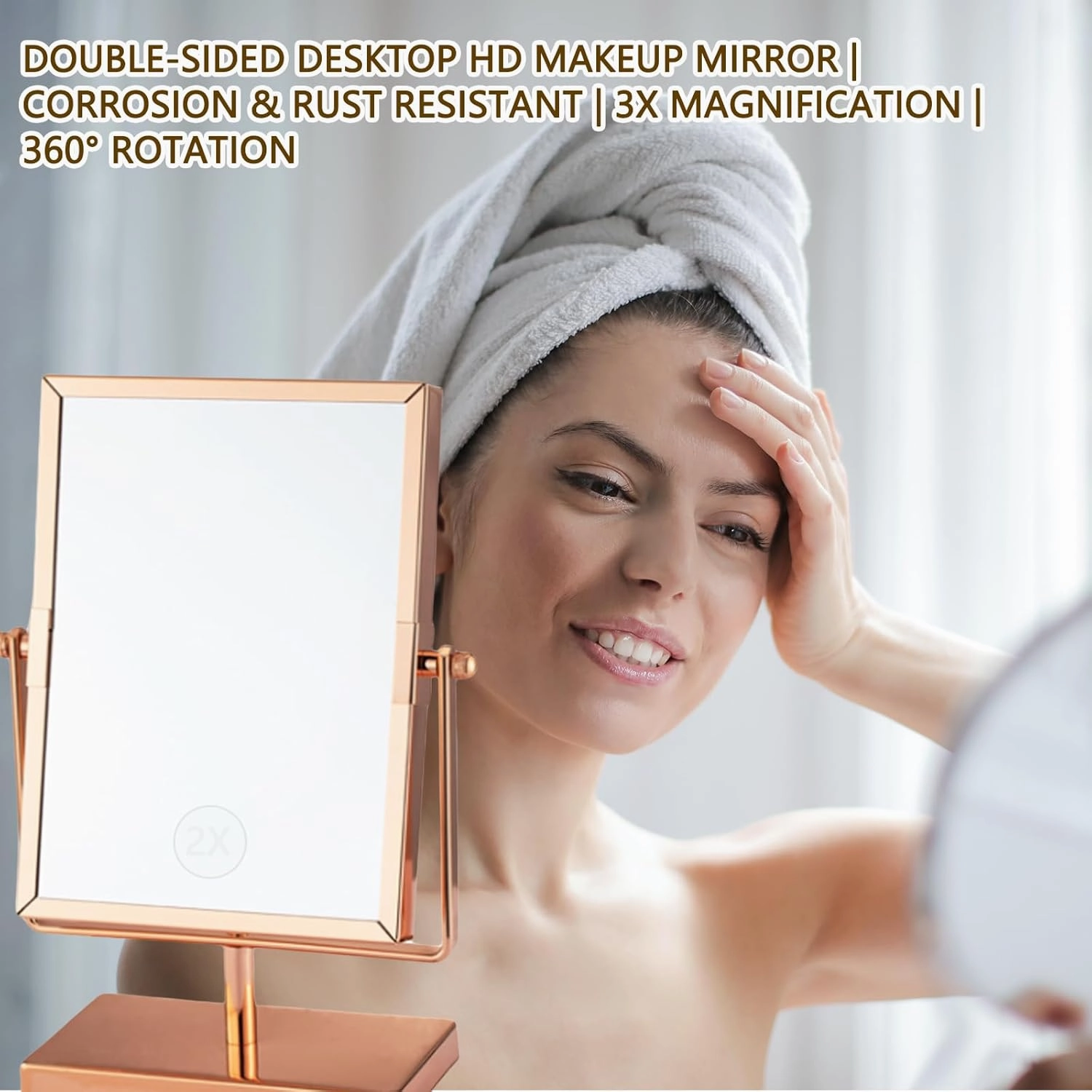 Double Face Rectangular Magnification Makeup Mirror,Desk Mirror Makeup Vanity Mirror Adjustable Double Sided Desktop Mirror 2X/3X Magnification Table Mirror Standing Mirror for Bedroom Dresser