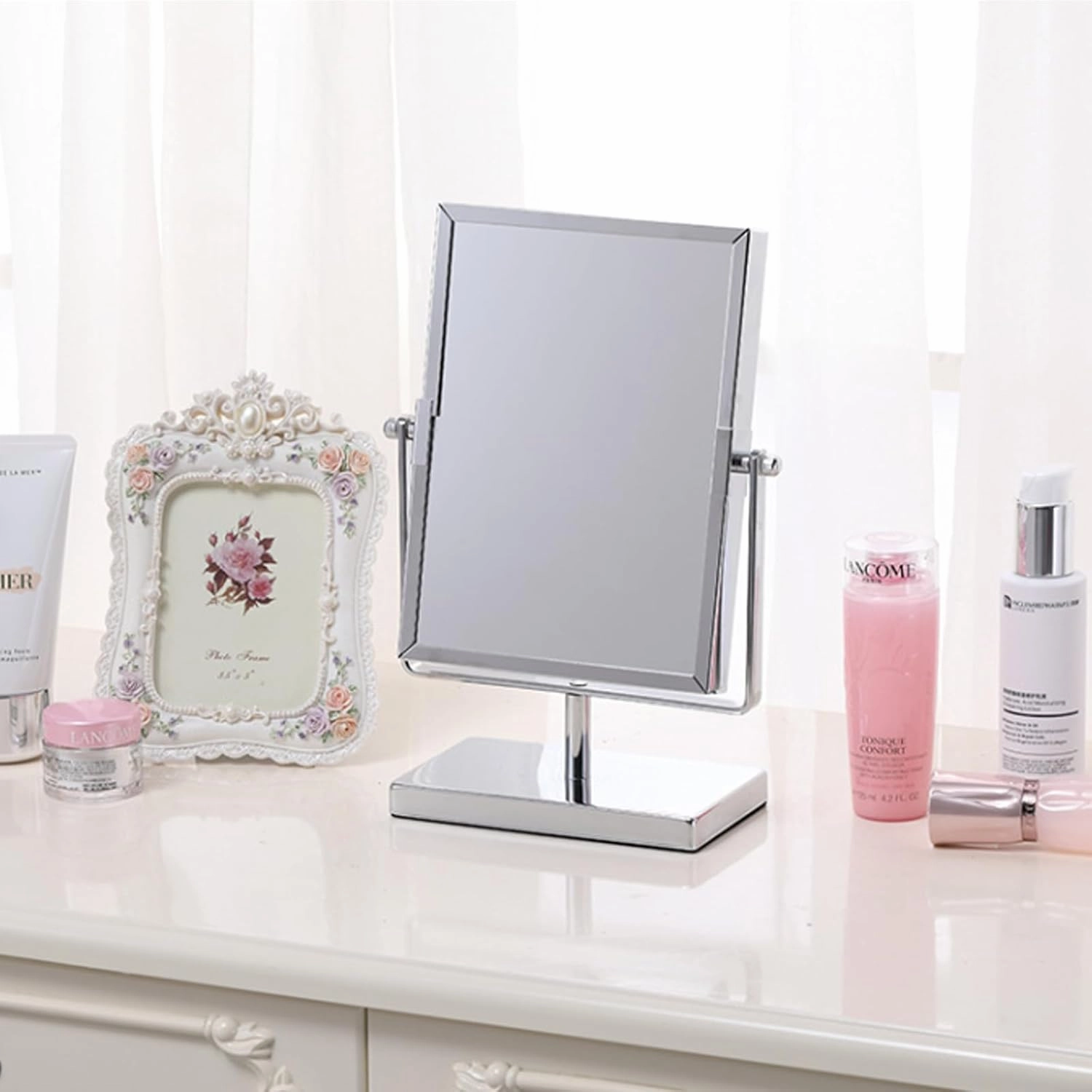 Double Face Rectangular Magnification Makeup Mirror,Desk Mirror Makeup Vanity Mirror Adjustable Double Sided Desktop Mirror 2X/3X Magnification Table Mirror Standing Mirror for Bedroom Dresser