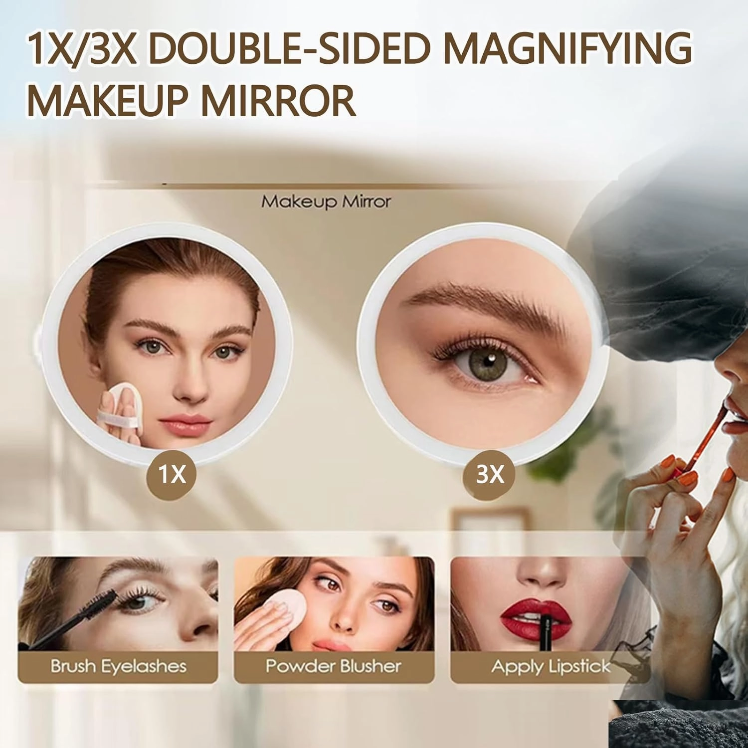 Double Face Rectangular Magnification Makeup Mirror,Desk Mirror Makeup Vanity Mirror Adjustable Double Sided Desktop Mirror 2X/3X Magnification Table Mirror Standing Mirror for Bedroom Dresser