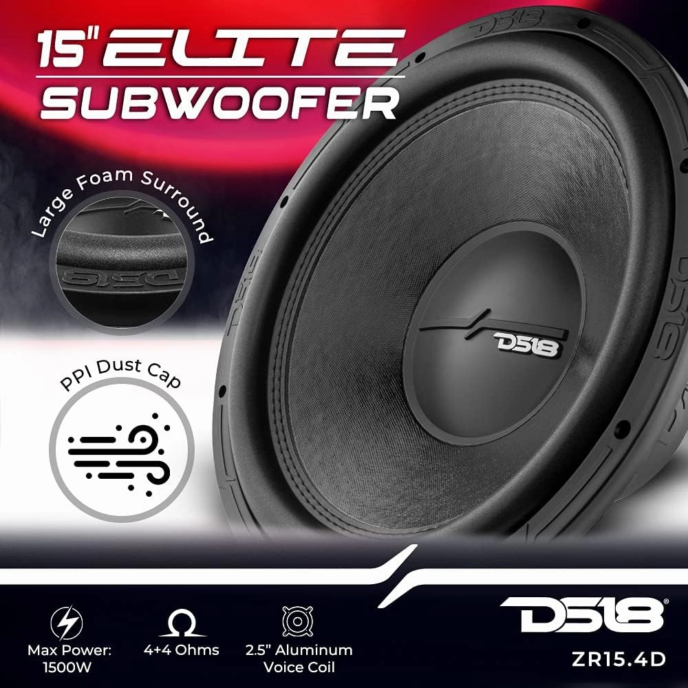 DS18 ZR15.4D Elite-Z 15 Inch Car Audio Subwoofer 1500W Watts Dual Voice Coil 4-Ohm DVC 4 4 Ohm (1 Speaker)