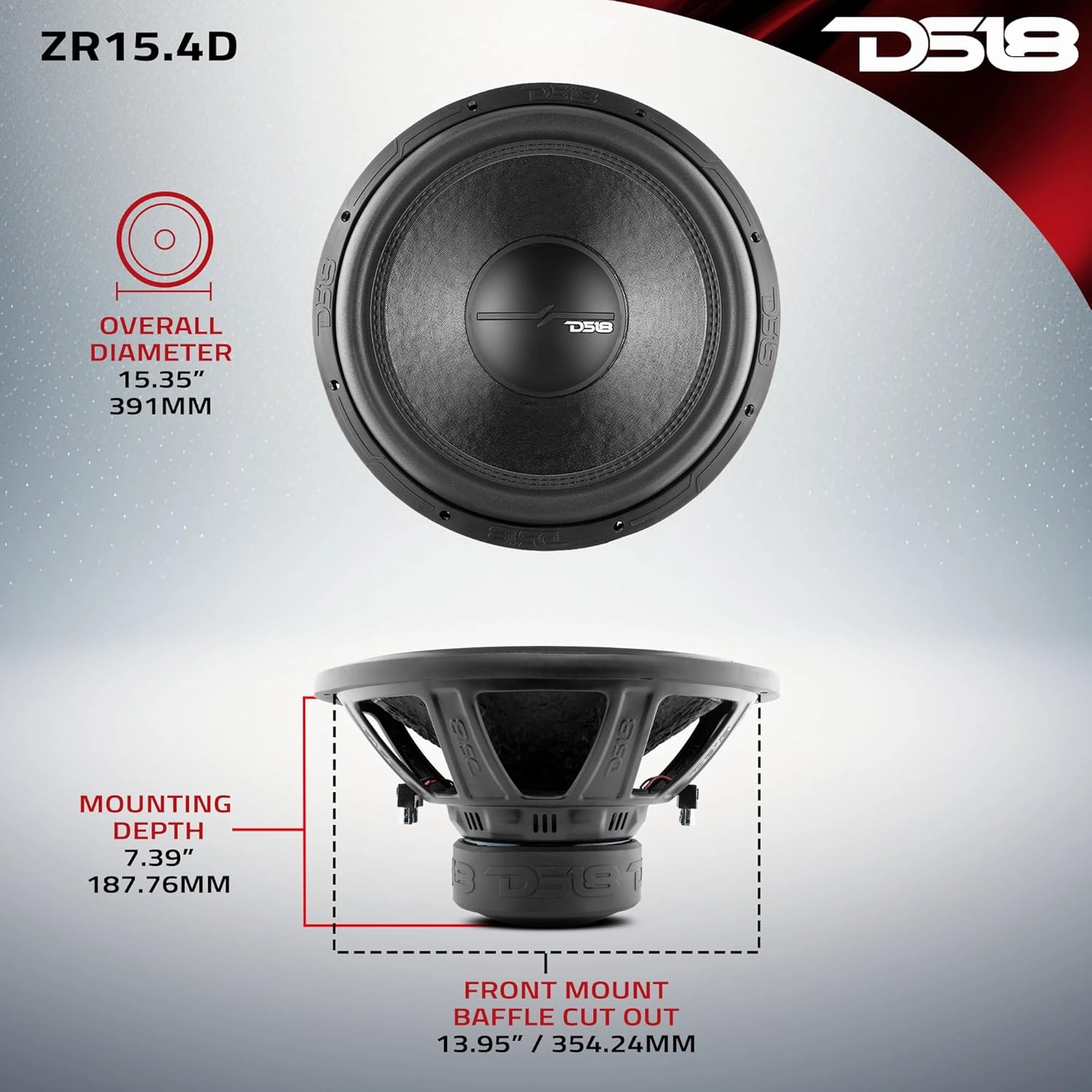 DS18 ZR15.4D Elite-Z 15 Inch Car Audio Subwoofer 1500W Watts Dual Voice Coil 4-Ohm DVC 4 4 Ohm (1 Speaker)