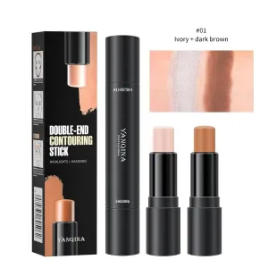 Dual-Ended Highlight & Contour Stick, Contouring Nose Shadow Sculptor, V-Shaped Face, 1 Count (Pack of 1), 3# 自然色 中咖色