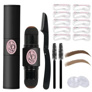 Dual-Ended Unidollss Eyebrow Stamp Stencil Kit for Women,Waterproof Eye brow Stamp Powder, Natural Fill, Define & Shape Brows - Sweatproof Eyebrow Stencils (Light Brown & Brown)