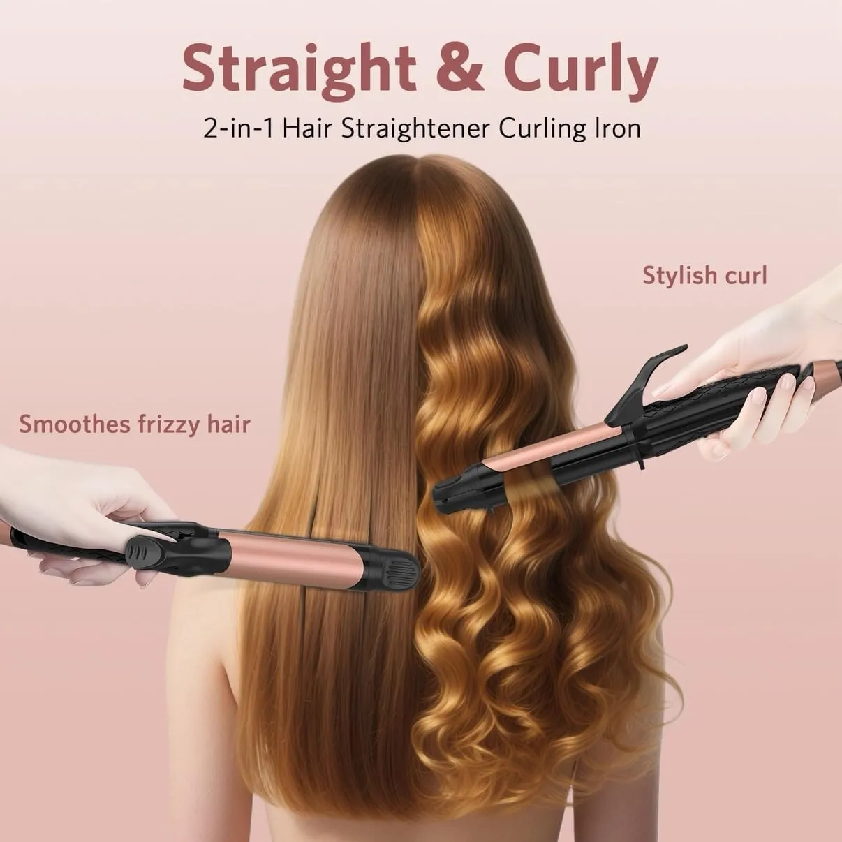 Dual Voltage Curling Iron, 2-in-1 Travel Curling Iron, 1 inch Dual Voltage Flat Iron, European Travel for Women (Black)