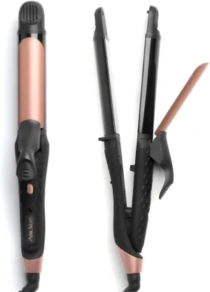 Dual Voltage Curling Iron, 2-in-1 Travel Curling Iron, 1 inch Dual Voltage Flat Iron, European Travel for Women (Black)