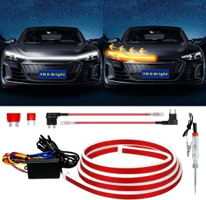 Dynamic Scan Start Up Hood Light Strip Sequential Flowing Turn Signal Lights Flexible DRL Daytime Running Light Car Led Light Strip Exterior,Dual Color Amber White Switchback 12V 70inch (1 Set)