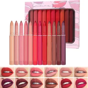 Eawfunlatom Rotating Sharpenable Matte Lipstick Pencils, Rotating Matte Lipstick Pencils, Precision Tip 𝐌𝐚𝐭𝐭𝐞 Lip Crayon Waterproof 𝐋𝐢𝐩 Gloss Stain Set (12 pc)