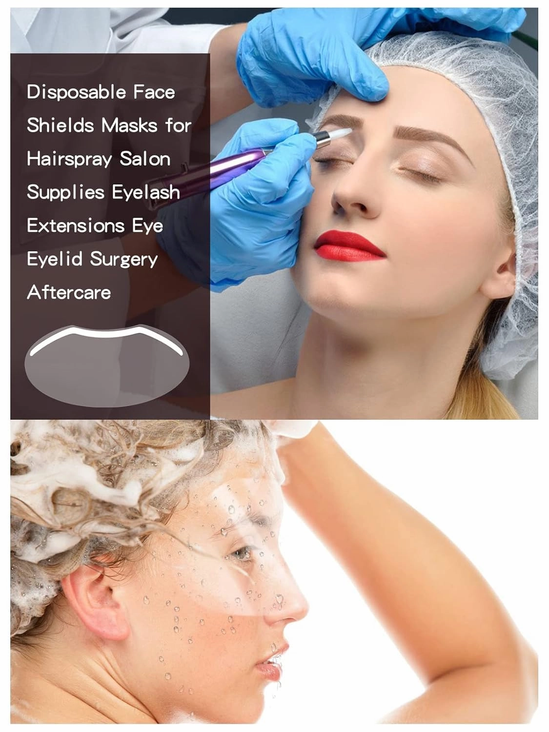 EBANKU 200 PCS Upgrade Shower Face Eye Shields, Eyebrow Shower Shield Visor for Adults Disposable Plastic Eyelash Face Shields for Hairspray Salon Eyelid Aftercare