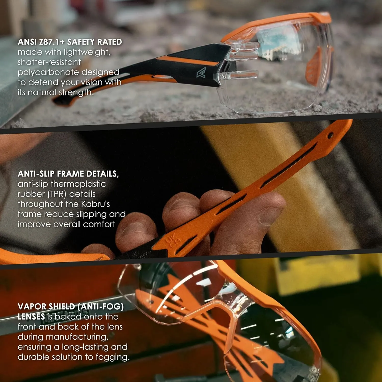 EDGE Eyewear Kabru: Z87 Safety Glasses for Men, Clear or Tinted Anti-Fog Safety Glasses Protective Eyewear with Secure Fit