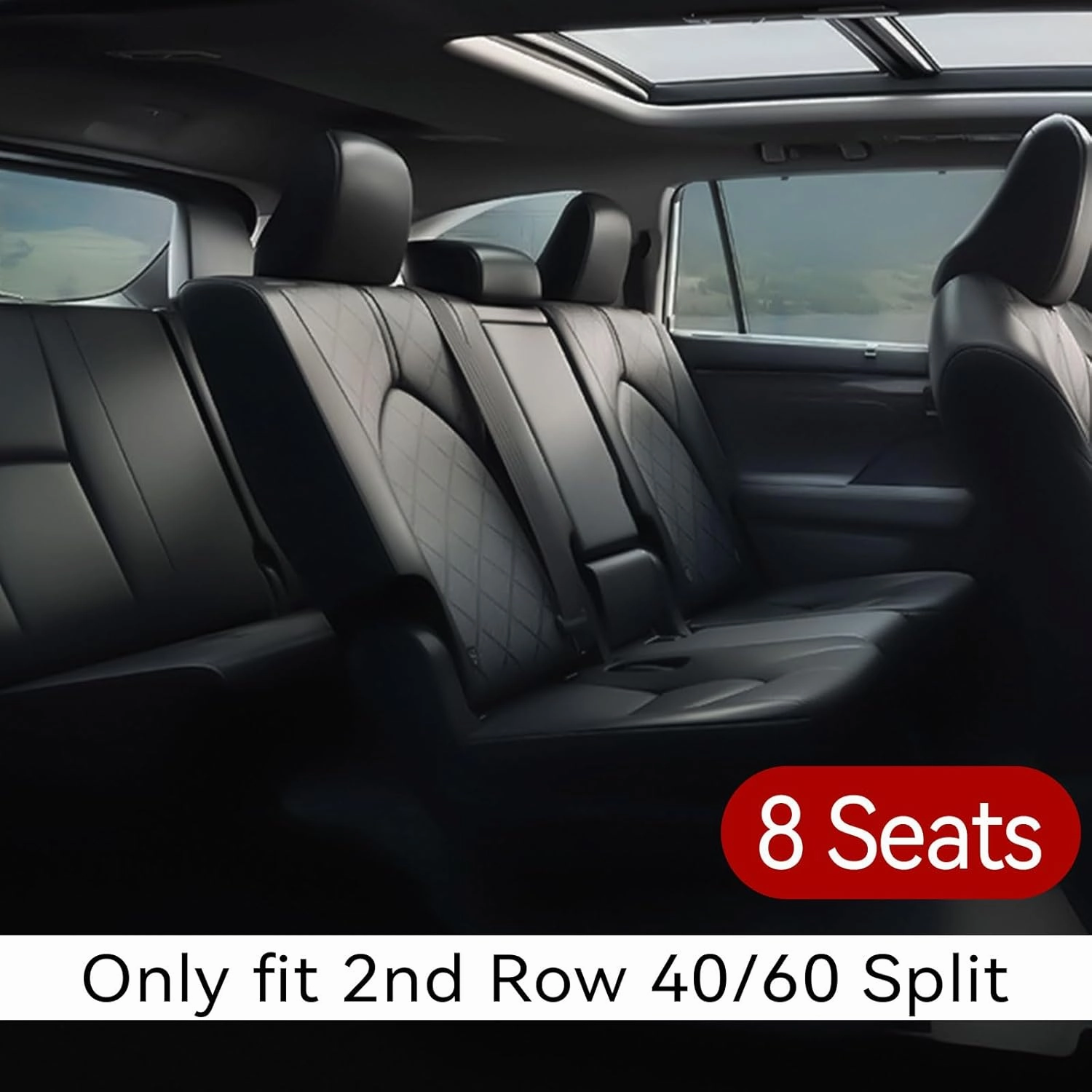 EKR Highlander Seat Covers,Custom for Toyota Highlander 2014 2015 2016 2017 2018 2019,2nd Row 40/60 Split,Car Seat Protectors for Trucks,Waterproof Leather Car Seat Cover Full Set(Black)