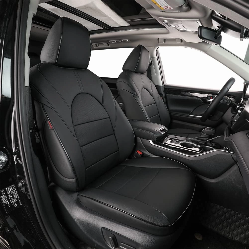 EKR Highlander Seat Covers,Custom for Toyota Highlander 2014 2015 2016 2017 2018 2019,2nd Row 40/60 Split,Car Seat Protectors for Trucks,Waterproof Leather Car Seat Cover Full Set(Black)