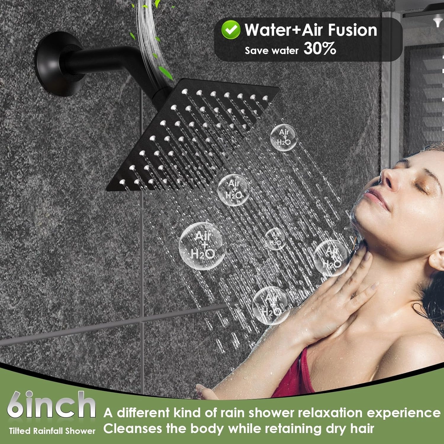 Enga Dual Shower Head Shower System with Body Jets, 12" Ceiling Mounted Rain Shower Head & 6" Wall Mounted Head Full Body Rainfall Shower Faucet with Valve Kit, Matte Black
