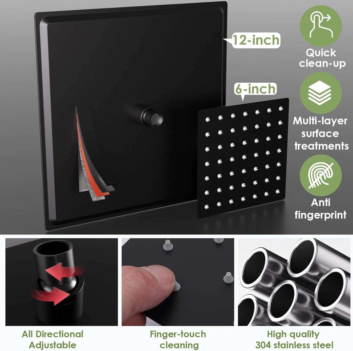 Enga Dual Shower Head Shower System with Body Jets, 12" Ceiling Mounted Rain Shower Head & 6" Wall Mounted Head Full Body Rainfall Shower Faucet with Valve Kit, Matte Black