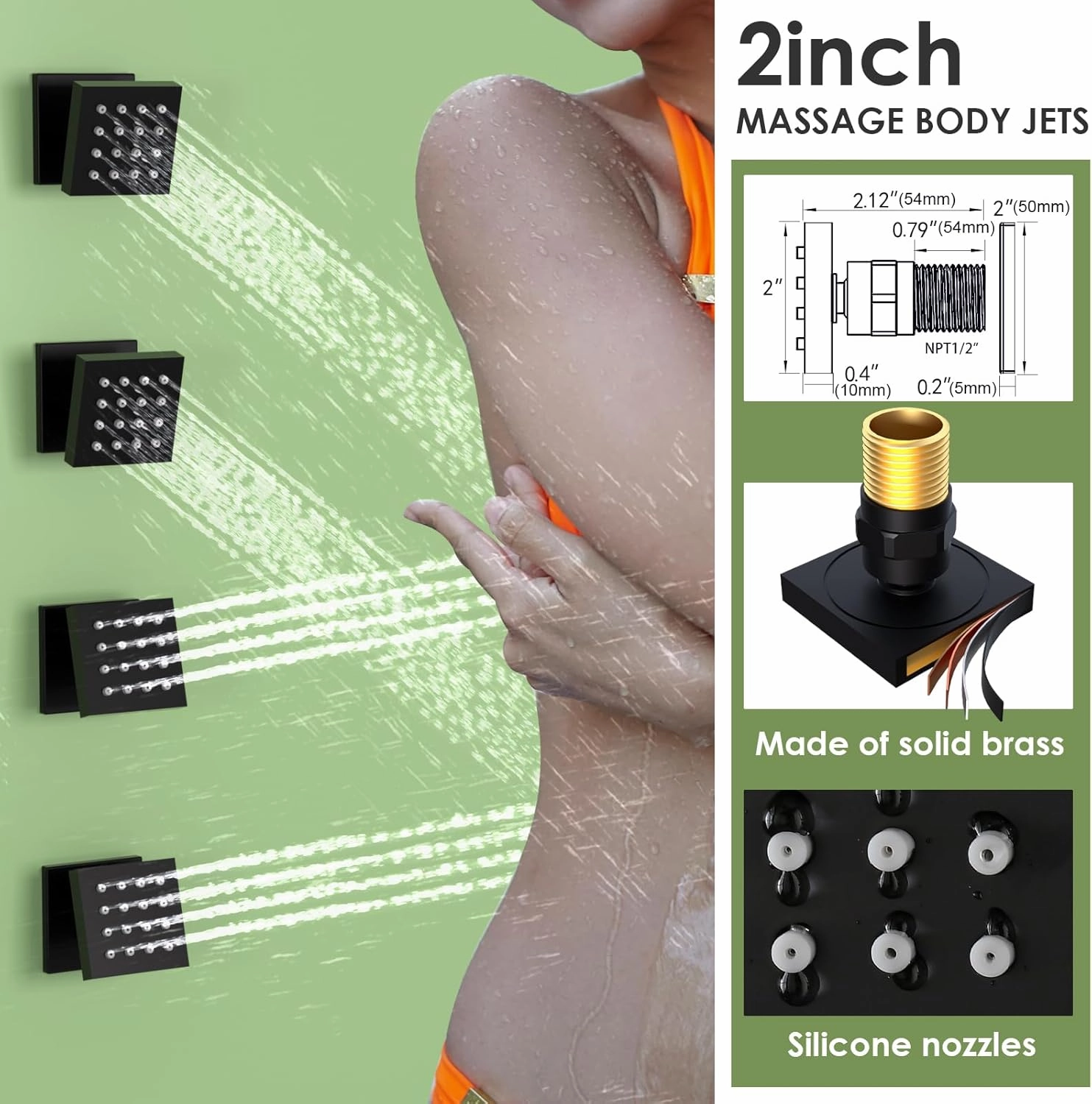 Enga Dual Shower Head Shower System with Body Jets, 12" Ceiling Mounted Rain Shower Head & 6" Wall Mounted Head Full Body Rainfall Shower Faucet with Valve Kit, Matte Black