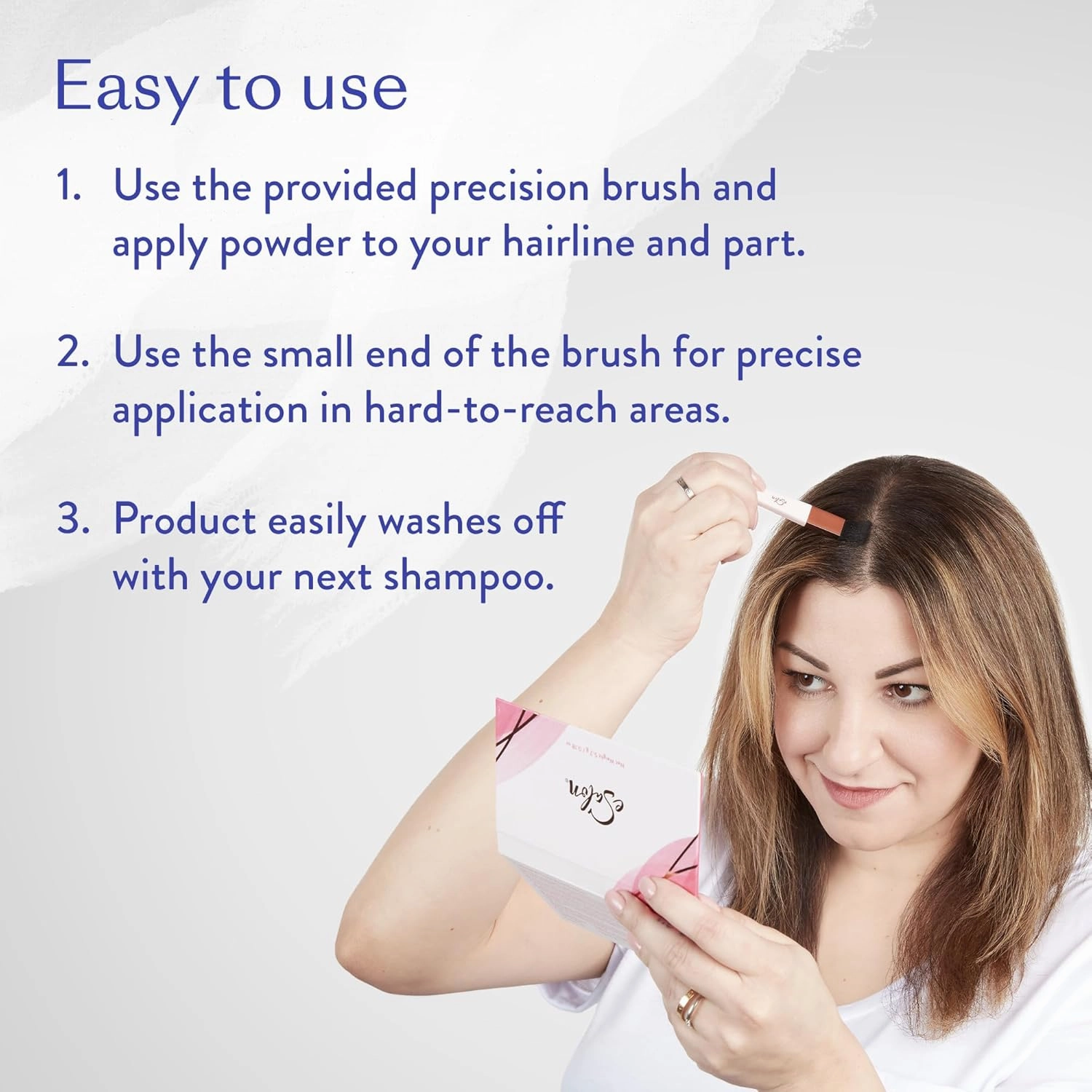eSalon Root Touch Up   Brow Powder, Conceal & Cover (Light Brunette) - Hairline Powder for Women - Scalp Concealer & Filler for Thinning & Gray Hair Coverage - Creates Thicker & Fuller-Looking Hair