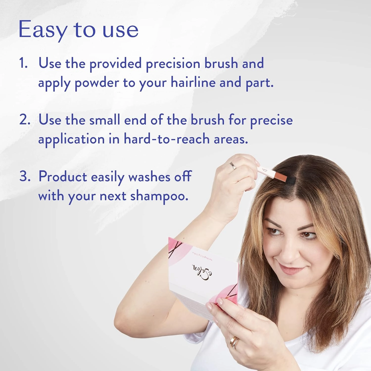 eSalon Root Touch Up   Brow Powder, Conceal & Cover (Medium Brunette) - Hairline Powder for Women - Scalp Concealer & Filler for Thinning & Gray Hair Coverage - Creates Thicker & Fuller-Looking Hair